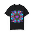 Unisex mandala t-shirt made from 100% ring-spun cotton, garment-dyed for extra comfort, featuring hand-drawn mandala art