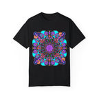 Unisex mandala t-shirt made from 100% ring-spun cotton, garment-dyed for extra comfort, featuring hand-drawn mandala art