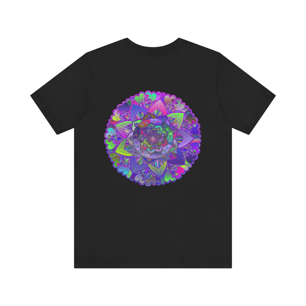 Vibrant Mandala Tee with intricate geometric patterns, representing spiritual peace and harmony, perfect for expressing individuality and embracing tranquility