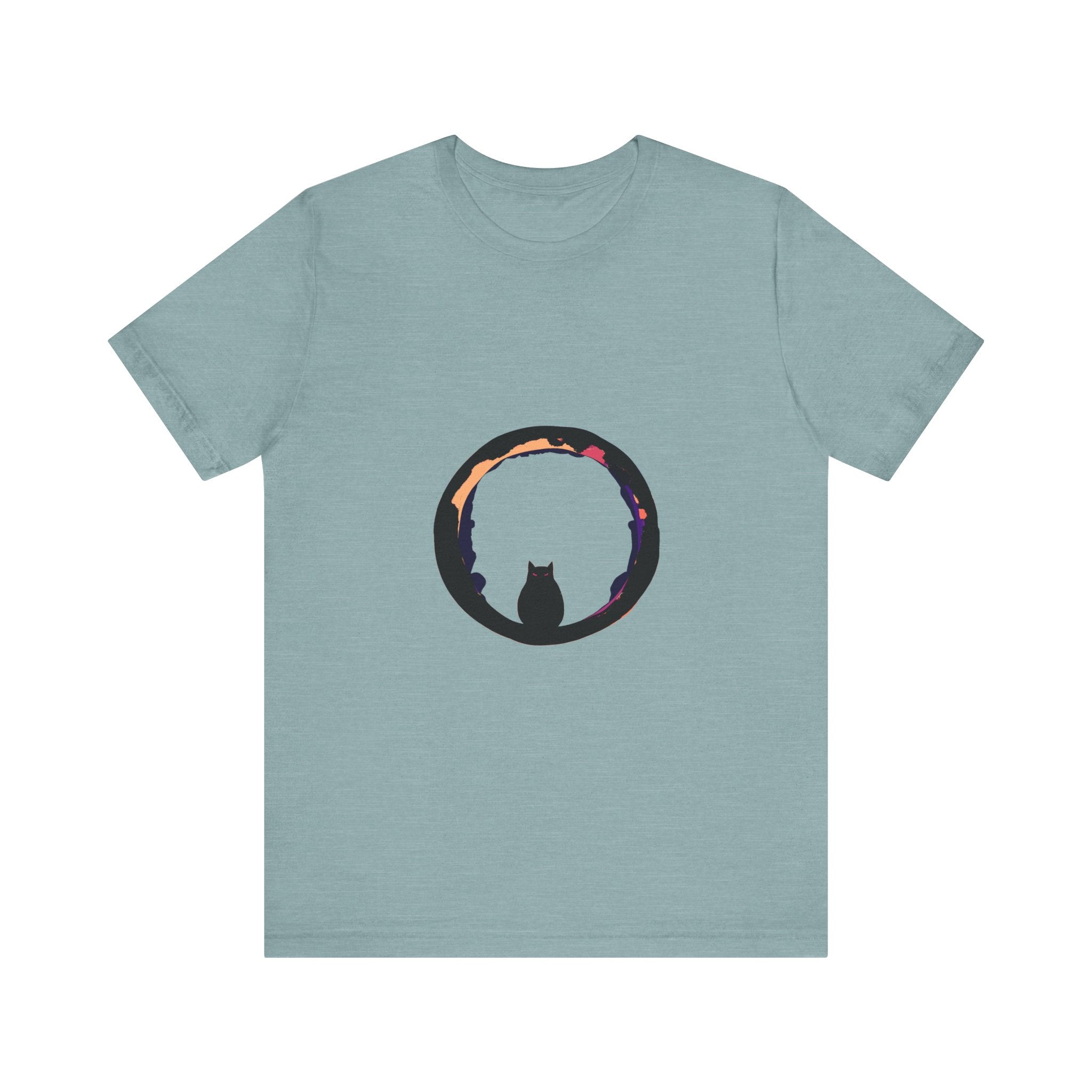 Black Cat Mystery Moon T-Shirt - A spooky and stylish t-shirt featuring a black cat against a mystic moon backdrop