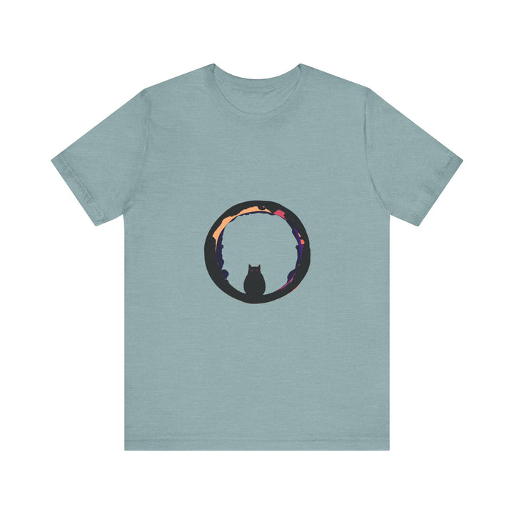 Black Cat Mystery Moon T-Shirt - A spooky and stylish t-shirt featuring a black cat against a mystic moon backdrop