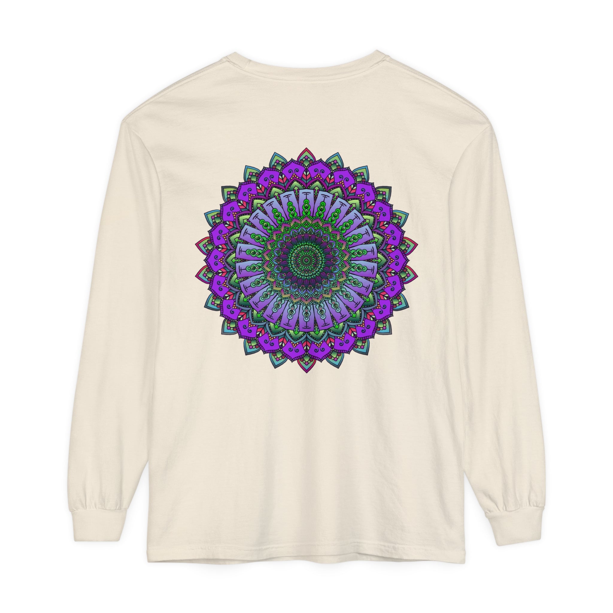 Intricate Mandala Unisex Long Sleeve T-Shirt featuring detailed, colorful mandala design