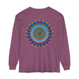 Unisex long sleeve t-shirt showcasing a colorful and striking mandala design