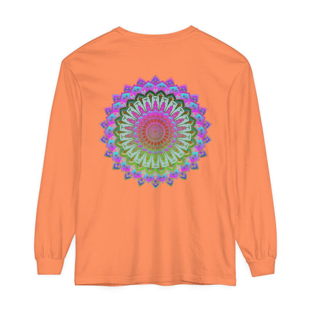 Colorful and intricate mandala design on a unisex long sleeve T-shirt