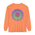 Colorful and intricate mandala design on a unisex long sleeve T-shirt