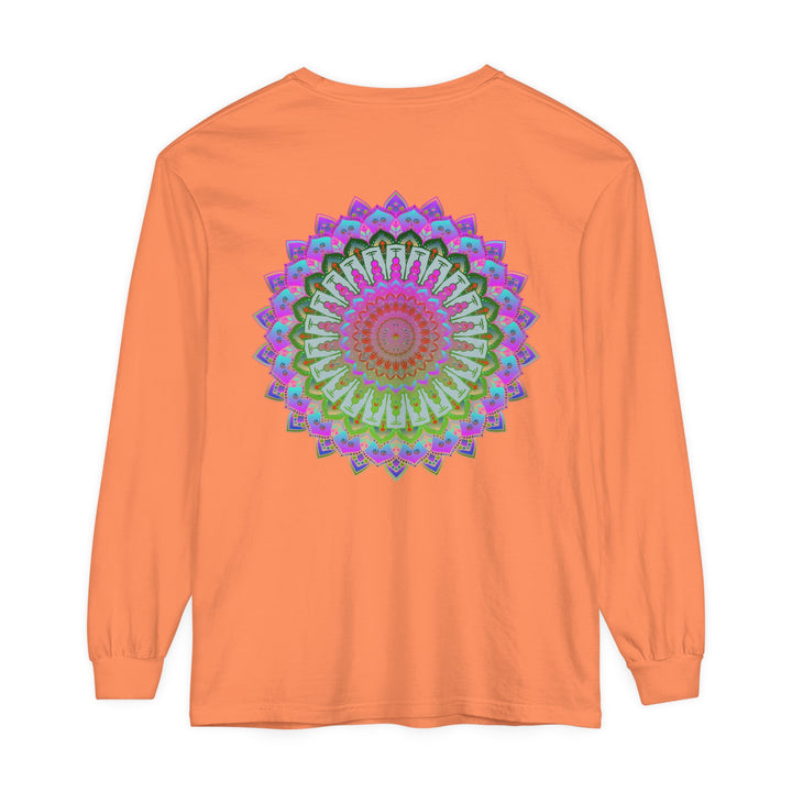 Colorful and intricate mandala design on a unisex long sleeve T-shirt