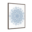 Handmade steel blue Mandala Design Wall Art on gallery canvas wraps, displayed in a vertical frame