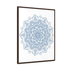 Handmade steel blue Mandala Design Wall Art on gallery canvas wraps, displayed in a vertical frame