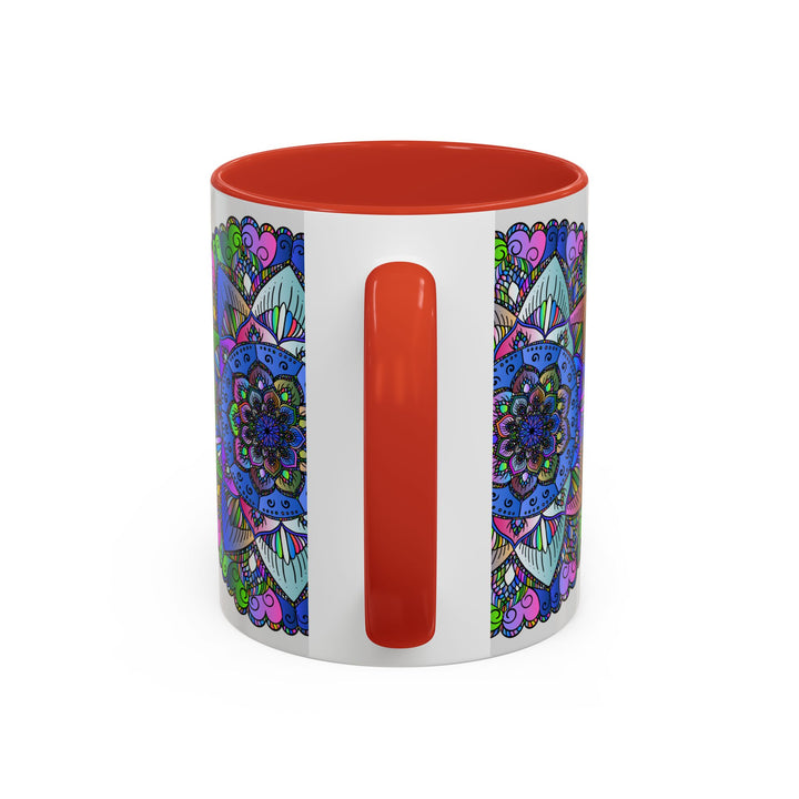 Handcrafted ceramic Mandala Mug featuring vibrant and peaceful artwork, perfect for sipping your morning coffee or herbal tea in style and serenity