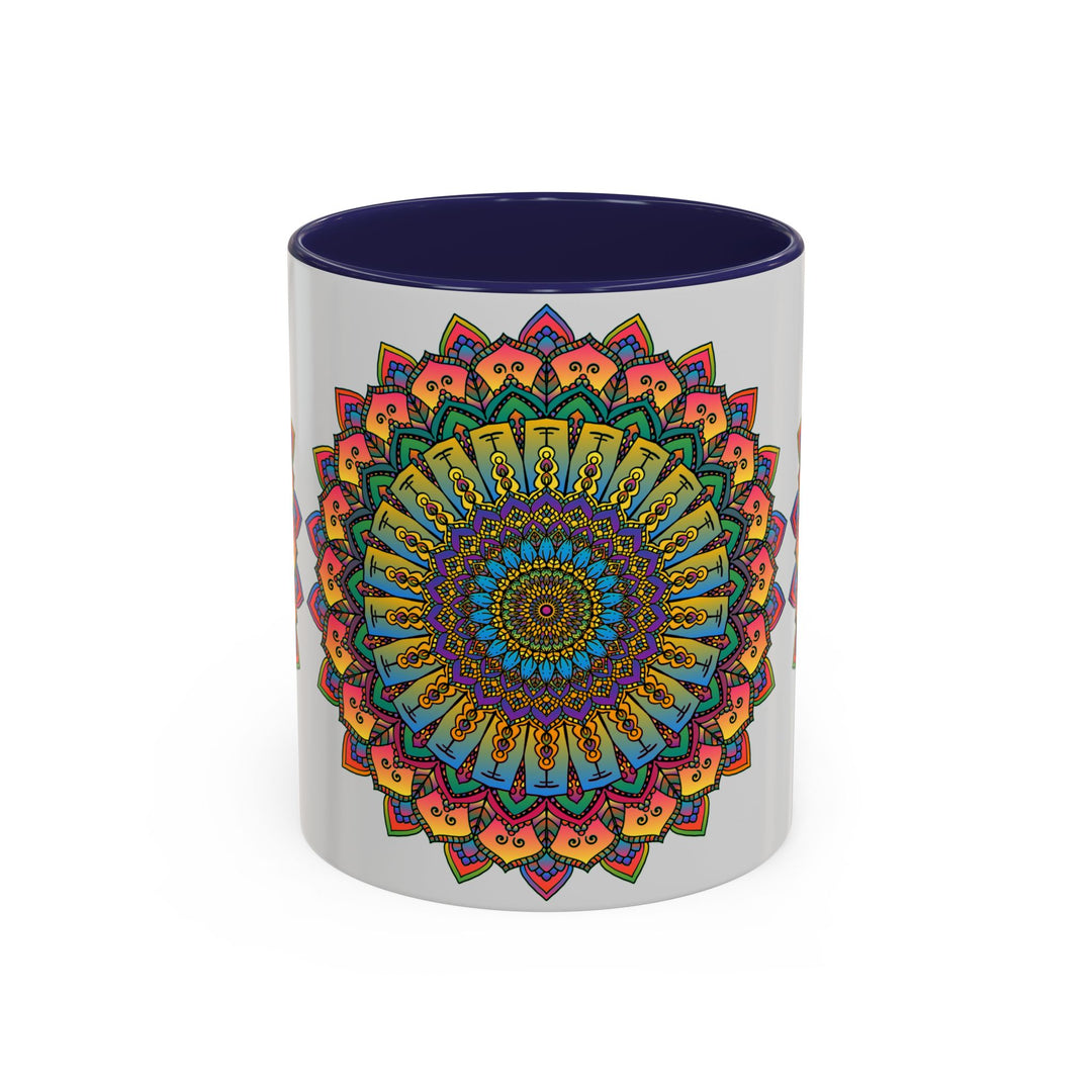 Colorful ceramic mug with a beautiful mandala design, perfect for spiritual relaxation