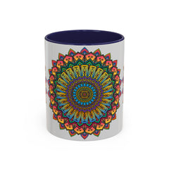 Colorful ceramic mug with a beautiful mandala design, perfect for spiritual relaxation