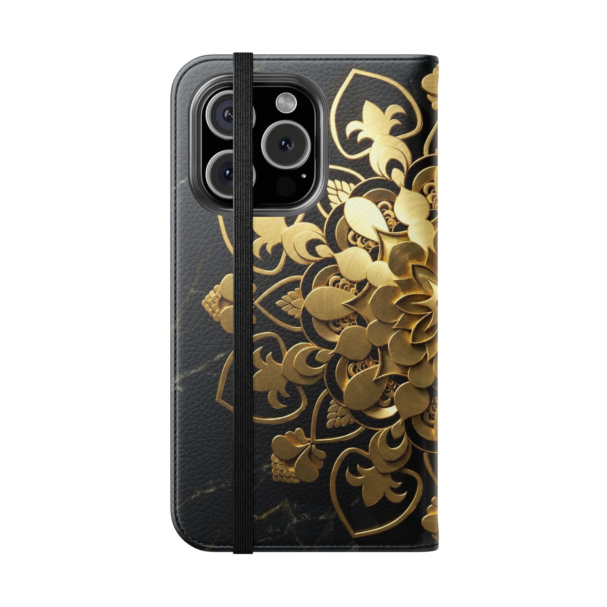 Gold Mandala Flip Phone Case – Luxury Floral Wallet Cover