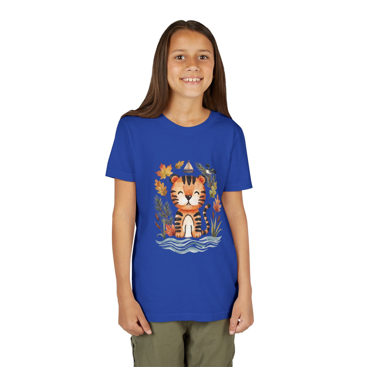 Kids Tiger Lake Ontario Tee — Watercolor Autumn Sailboat & Leaves Youth Short Sleeve Tee