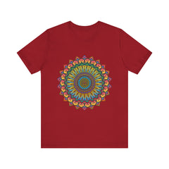 An intricate mandala meditation tee in vibrant colors for relaxation and mindfulness practice