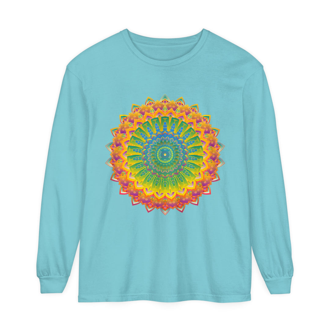 Intricate Mandala Unisex Long Sleeve T-Shirt with detailed design and vibrant colors