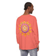 Colorful and intricate mandala design featured on unisex long sleeve t-shirt
