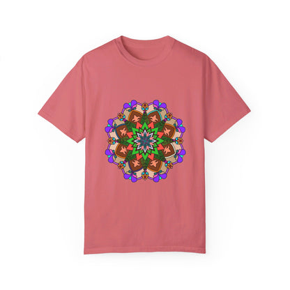 Colorful unisex mandala t-shirt made of 100% ring-spun cotton and garment-dyed for extra comfort, featuring hand-drawn mandala art design