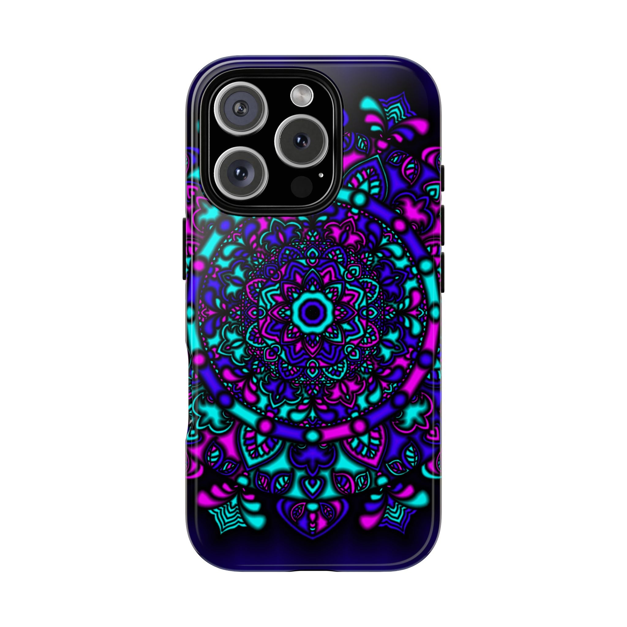 Mandala Neon Phone Case — Purple & Teal Protective Tough Case