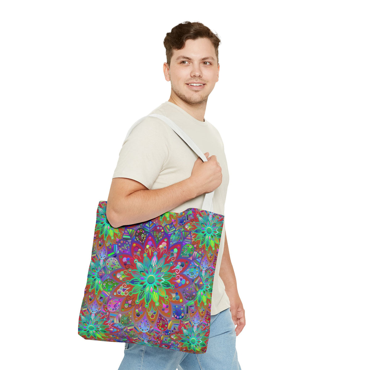 Psychedelic Mandala Tote Bag — Colorful Boho All-Over Print Tote