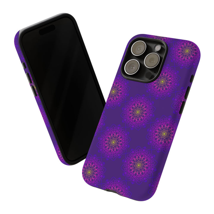 Intricate Purple Floral iPhone Case with Bold Mandala Design
