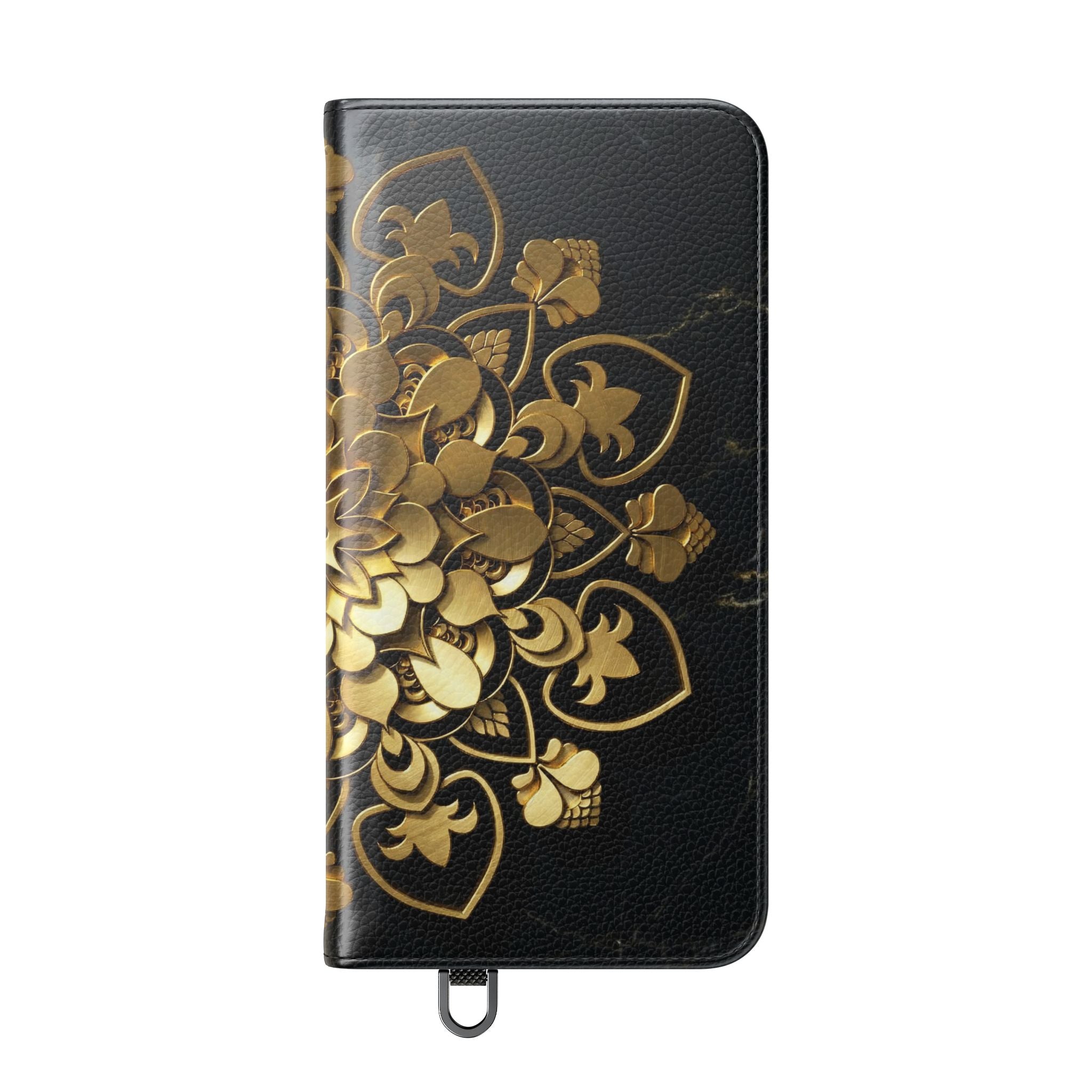 Gold Mandala Flip Phone Case – Luxury Floral Wallet Cover