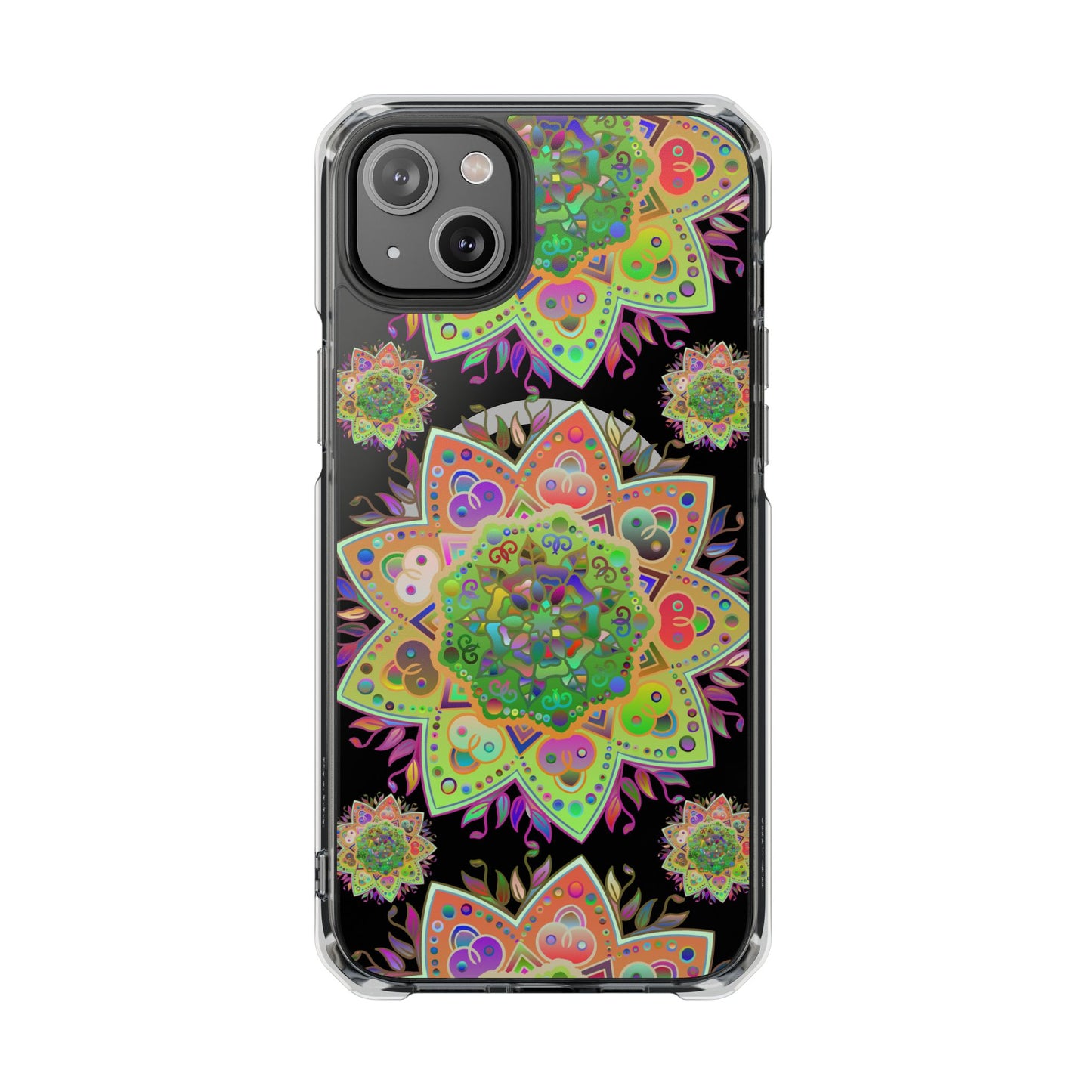 Eye-catching Mandala MagSafe®-Compatible iPhone 14/15 Impact Case with detailed mandala design and durable construction