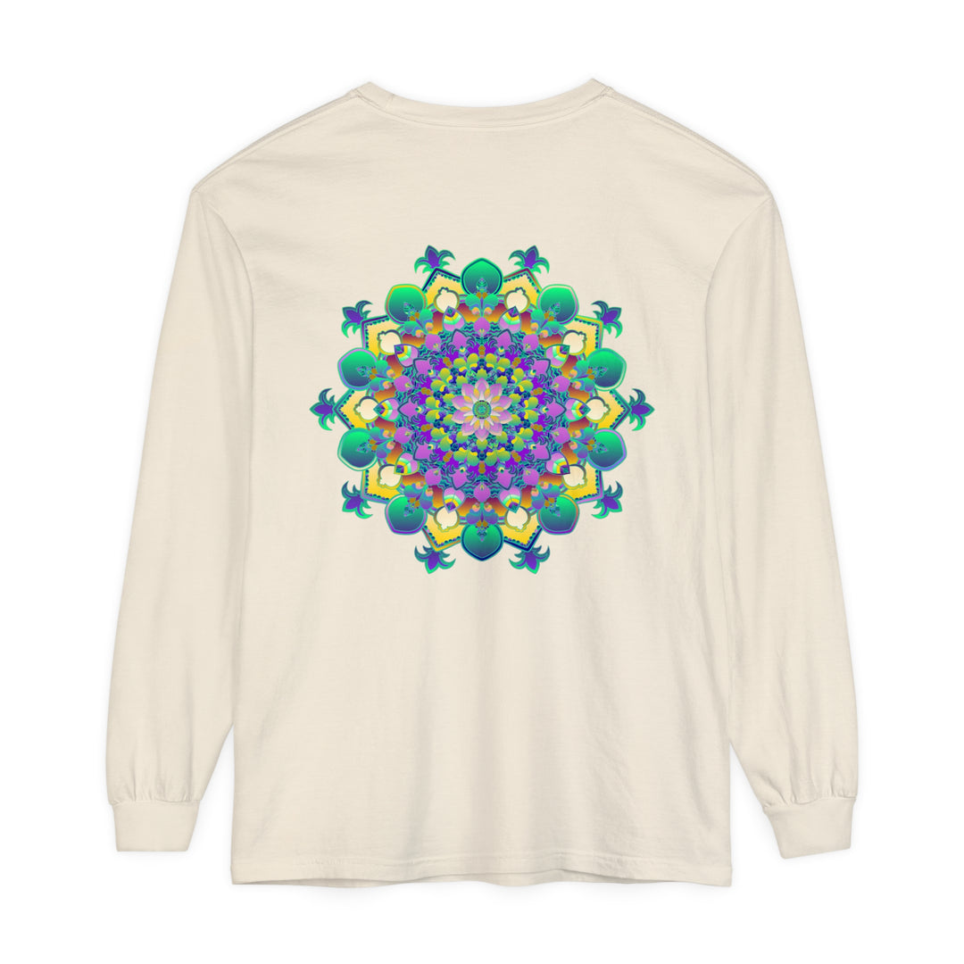 Colorful and detailed mandala design on a long sleeve t-shirt