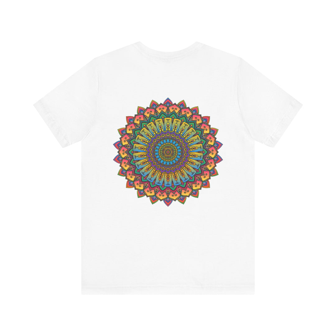 A vibrant mandala tee with intricate patterns and soothing colors, promoting spiritual peace and harmony