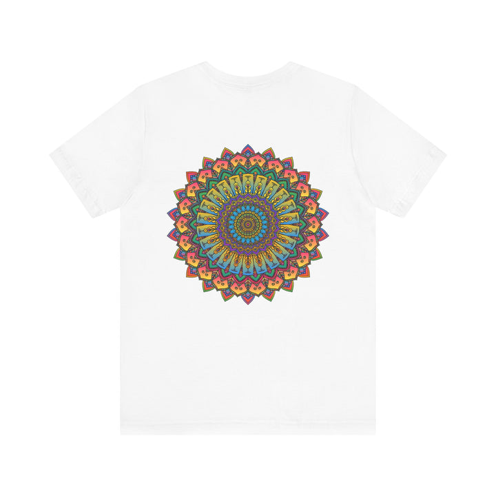 A vibrant mandala tee with intricate patterns and soothing colors, promoting spiritual peace and harmony