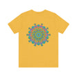 A colorful and intricate mandala design adorns this Vibrant Mandala Tee, symbolizing spiritual peace and harmony for the wearer