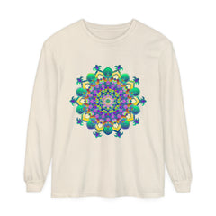 Beautiful long sleeve t-shirt featuring an intricate mandala design in vibrant colors