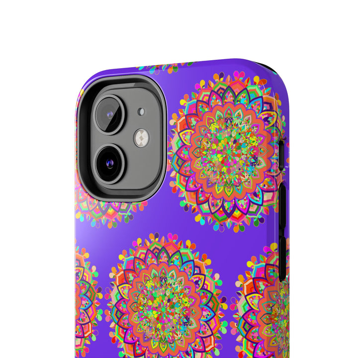 Hand drawn purple mandala art phone case with intricate design for iPhone X and XS