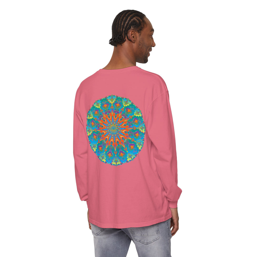 Colorful rainbow mandala design long sleeve t-shirt for vibrant fashion statement