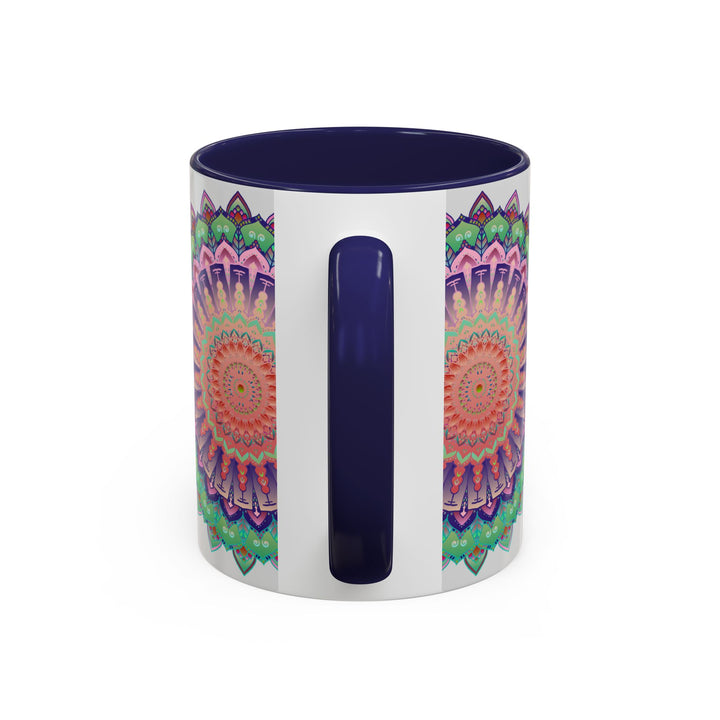 Beautiful and vibrant mandala art mug featuring a colorful floral design