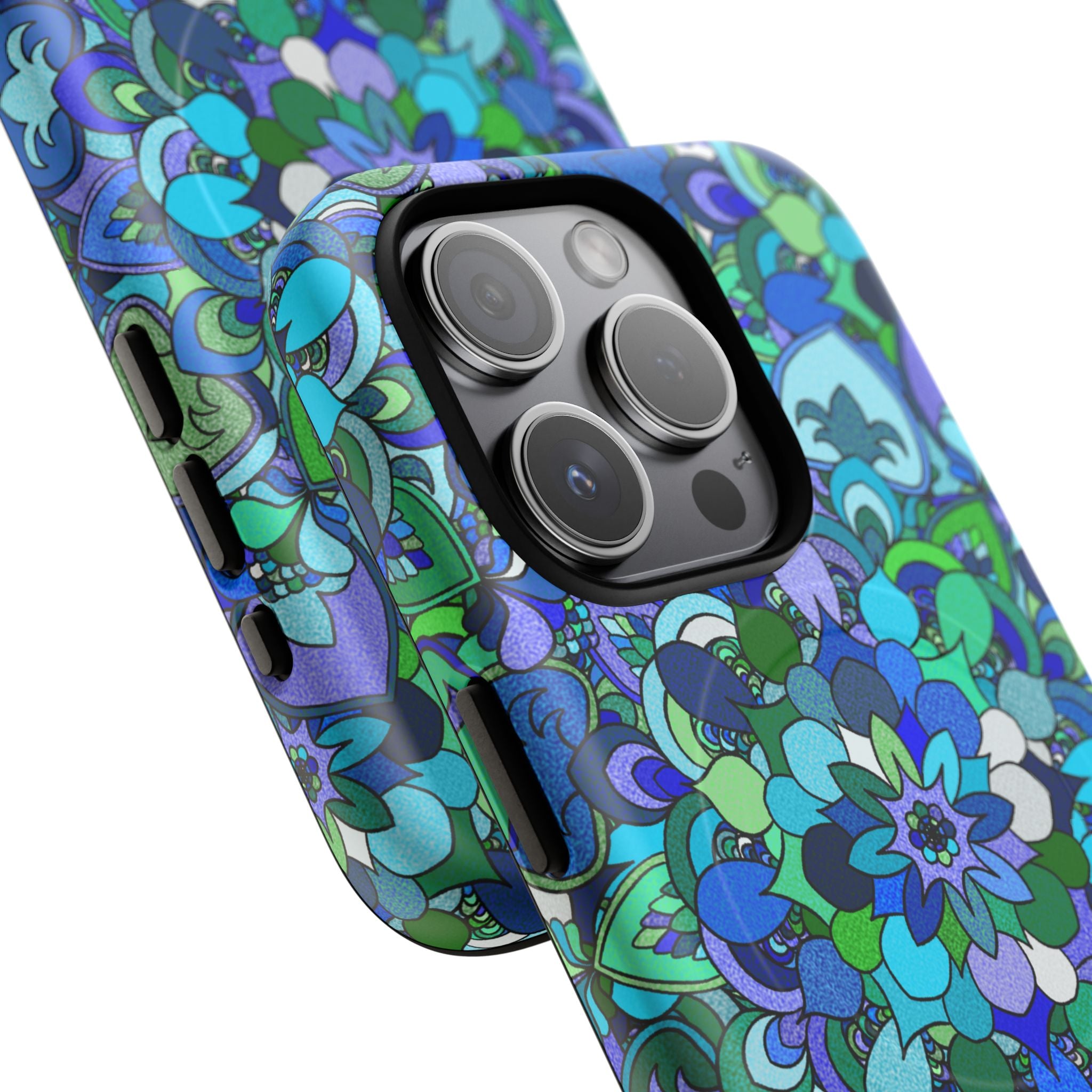 Cover Rigida Magnetica per Telefono con Mandala Floreale — Motivo Blu Verde
