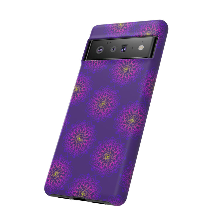 Intricate Purple Floral iPhone Case with Bold Mandala Design