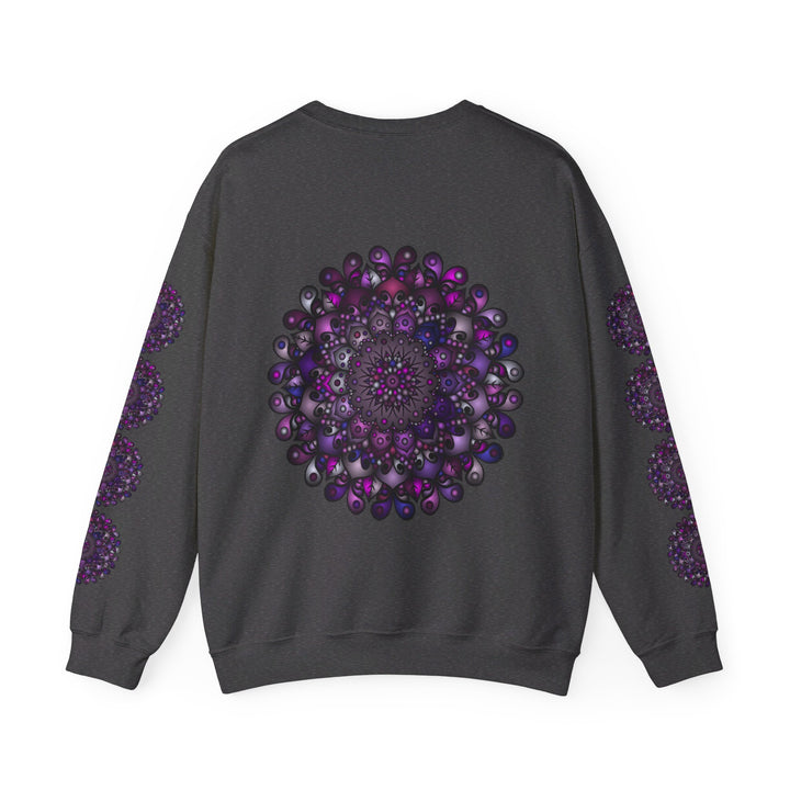 A comfortable and stylish unisex heavy blend crewneck sweatshirt featuring a vibrant purple mandala design