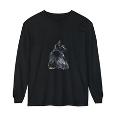 Black Cat Watercolor Long Sleeve T-Shirt with vibrant feline design