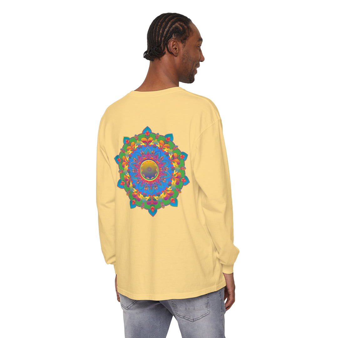 Bohemian-inspired long sleeve t-shirt featuring an intricate mandala print