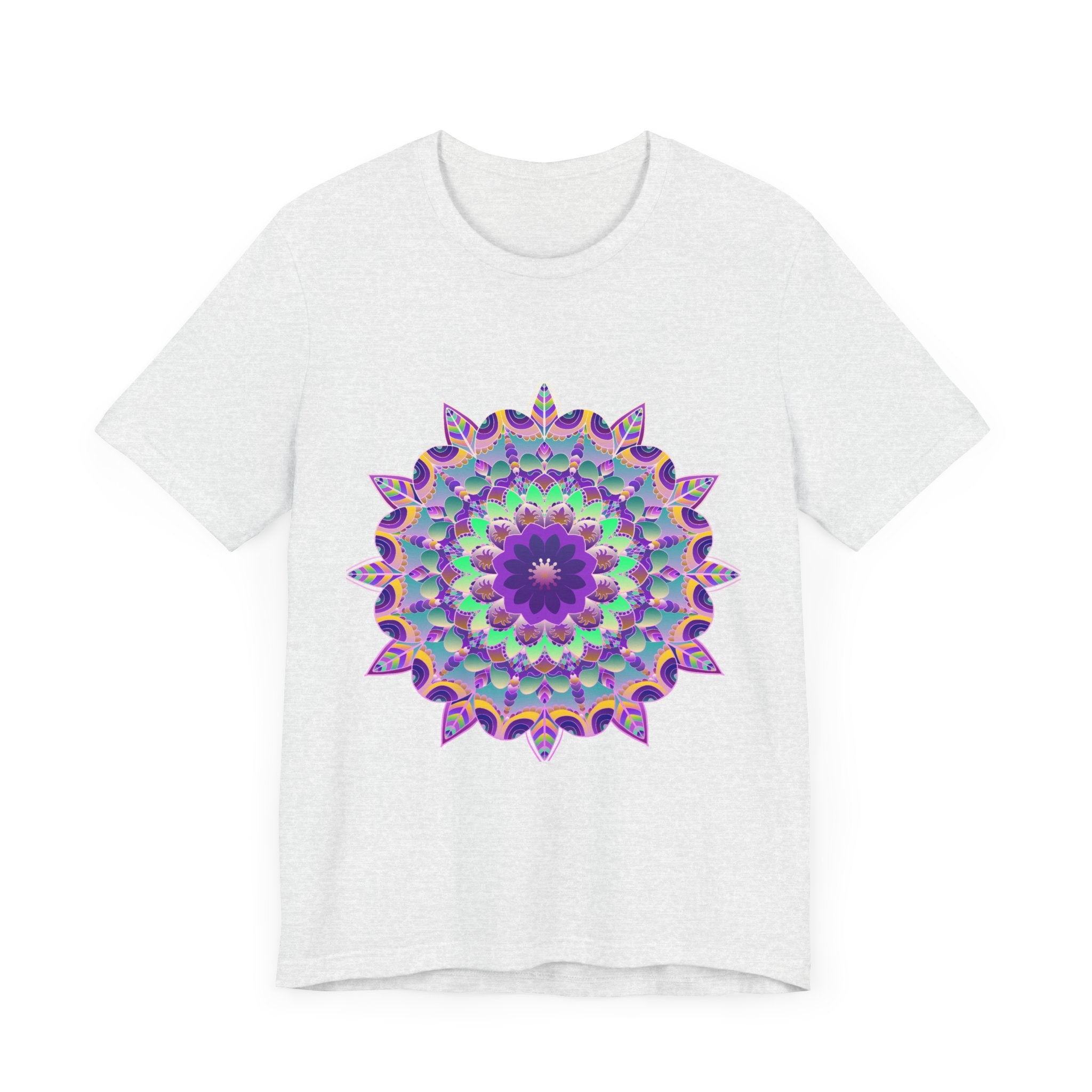 Vibrant purple mandala t-shirt with psychedelic design and intricate patterns