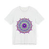 Vibrant purple mandala t-shirt with psychedelic design and intricate patterns