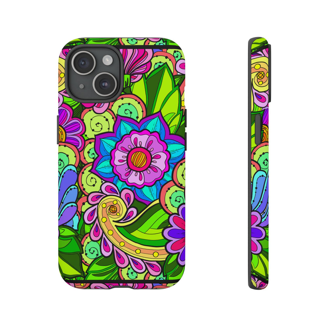 Floral Fantasy iPhone and Google Pixel Case in Bright Green Palette