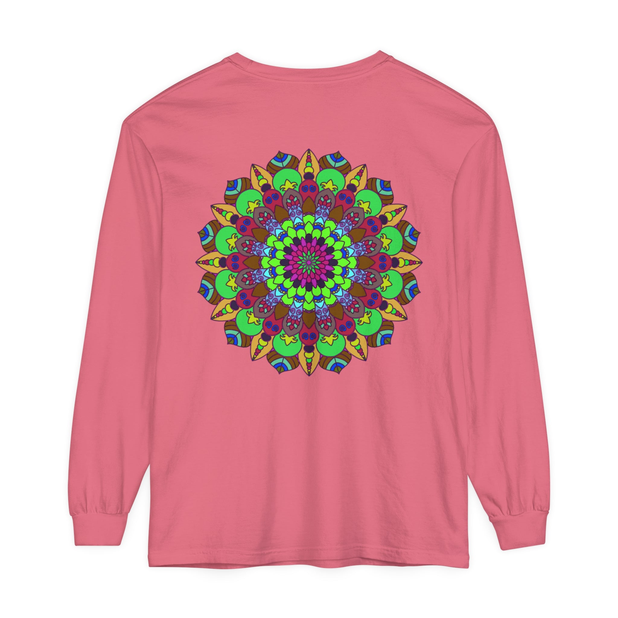 Colorful Mandala Unisex Long Sleeve T-Shirt with intricate design and vibrant colors