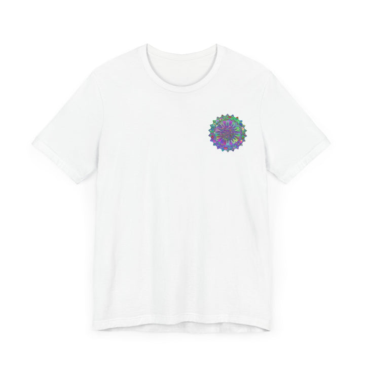 A colorful and intricate mandala design adorns this Vibrant Mandala Tee, promoting spiritual peace and harmony with its beautiful and meaningful symbolism