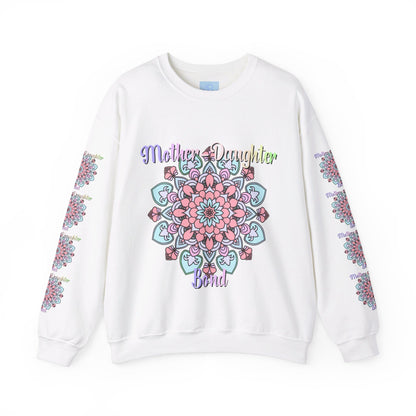 Unisex heavy blend crewneck sweatshirt with 'Mother-Daughter Bond' design, perfect birthday gift for mom