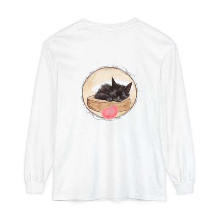 Adorable grey kitten sleeping peacefully on a soft, cozy unisex t-shirt