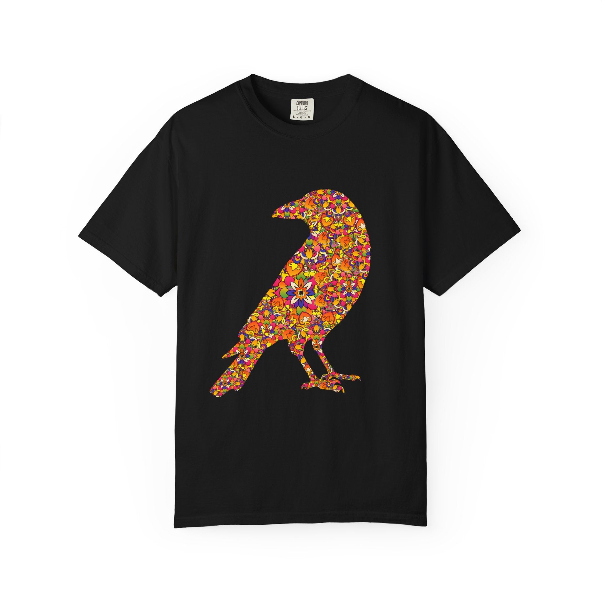 Maglietta con mandala floreale e corvo radioso