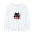 A stylish black long sleeve t-shirt with a watercolor floral design