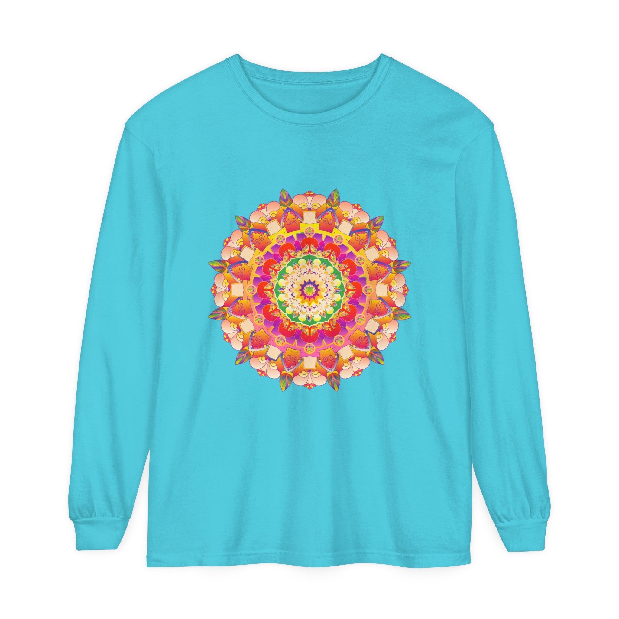 Vibrant Mandala Unisex Long Sleeve T-Shirt featuring colorful and intricate mandala design