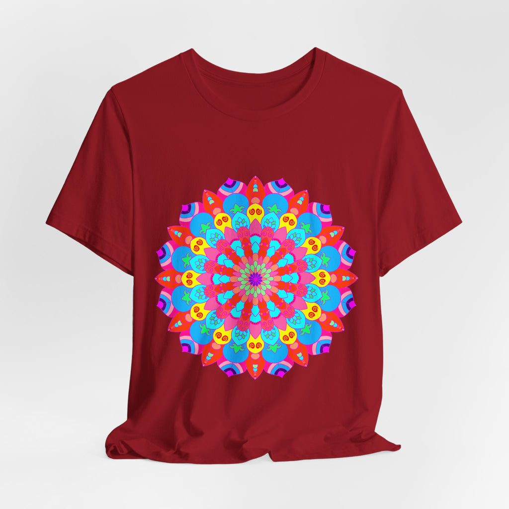 Vibrant and intricate mandala design on a t-shirt with psychedelic art